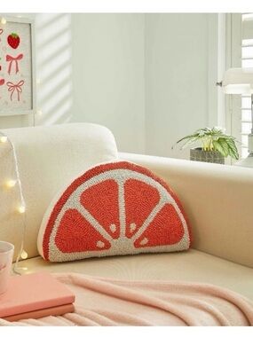 Half-Moon Grapefruit Slice Throw Pillow - Coral